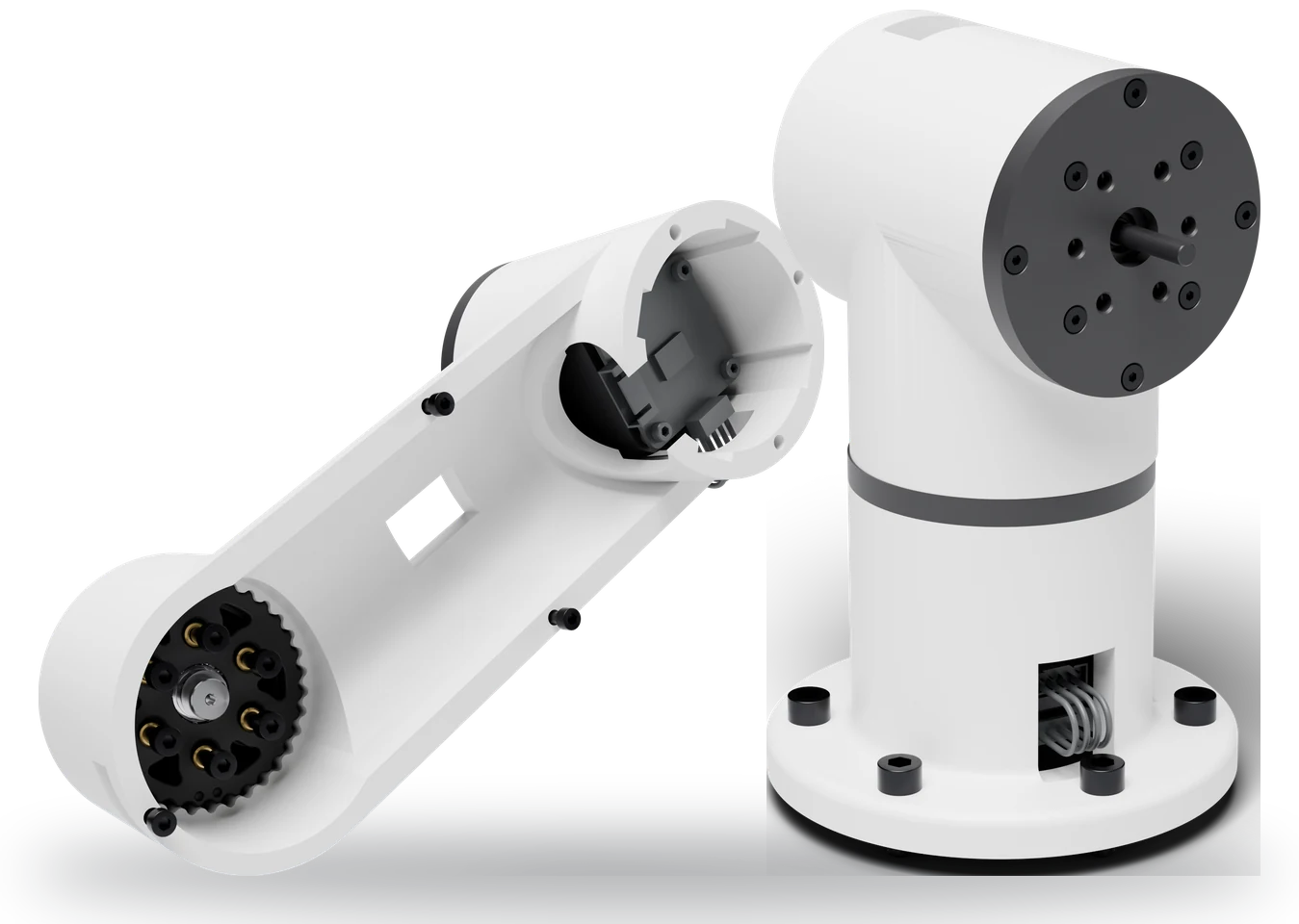 Reachbotics ürünleri yan yana: motorlu redüktör, robot kol ve redüktör